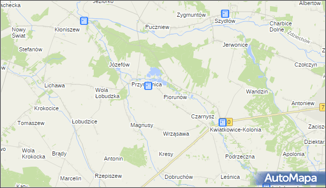 mapa Piorunów gmina Wodzierady, Piorunów gmina Wodzierady na mapie Targeo