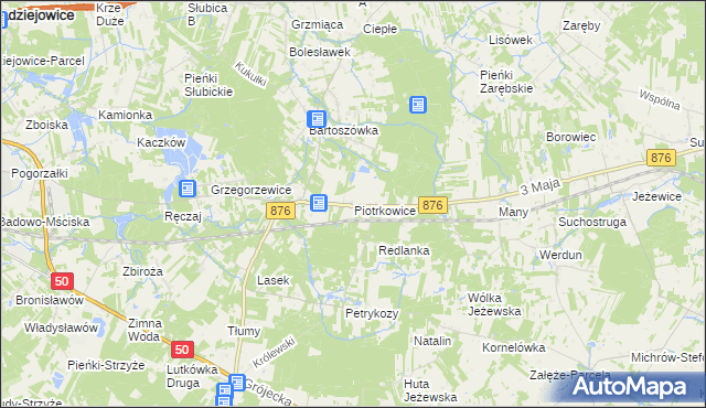 mapa Piotrkowice gmina Żabia Wola, Piotrkowice gmina Żabia Wola na mapie Targeo