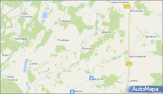 mapa Płociczno gmina Tuczno, Płociczno gmina Tuczno na mapie Targeo