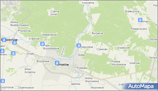 mapa Podgrodzie gmina Ćmielów, Podgrodzie gmina Ćmielów na mapie Targeo