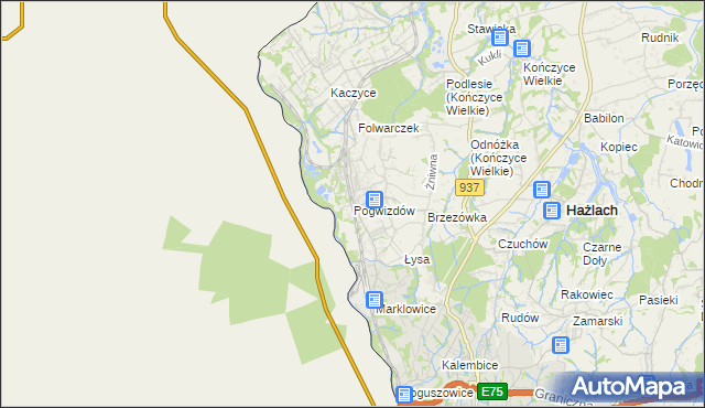 mapa Pogwizdów gmina Hażlach, Pogwizdów gmina Hażlach na mapie Targeo