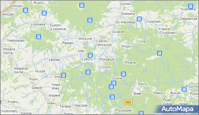 mapa Półrzeczki, Półrzeczki na mapie Targeo