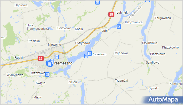 mapa Popielewo gmina Trzemeszno, Popielewo gmina Trzemeszno na mapie Targeo