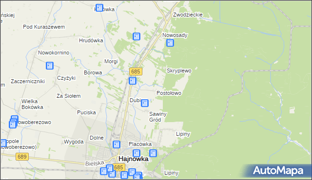 mapa Postołowo gmina Hajnówka, Postołowo gmina Hajnówka na mapie Targeo