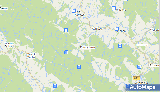 mapa Przybyszów gmina Bukowsko, Przybyszów gmina Bukowsko na mapie Targeo