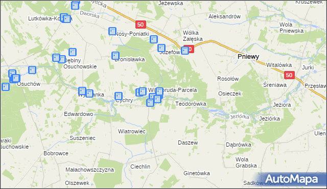 mapa Przykory gmina Pniewy, Przykory gmina Pniewy na mapie Targeo