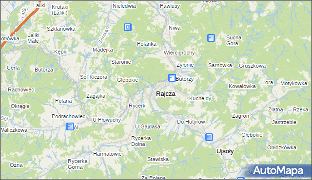 mapa Rajcza, Rajcza na mapie Targeo