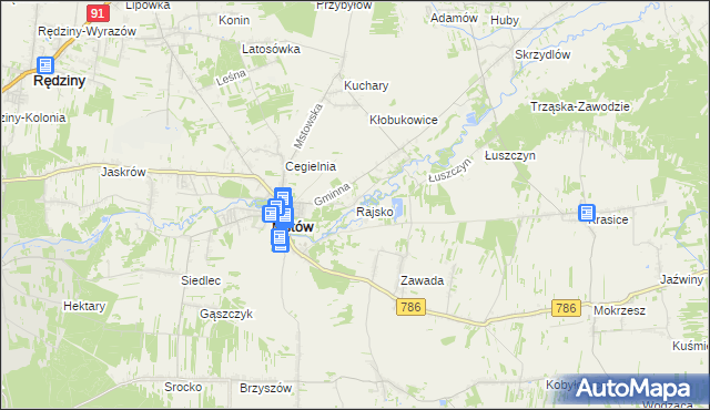 mapa Rajsko gmina Mstów, Rajsko gmina Mstów na mapie Targeo