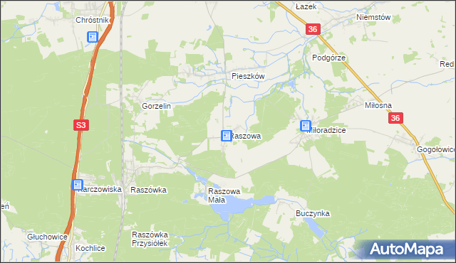 mapa Raszowa gmina Lubin, Raszowa gmina Lubin na mapie Targeo
