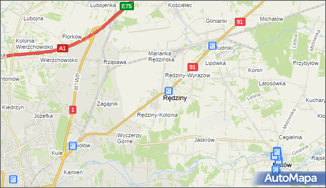 mapa Rędziny powiat częstochowski, Rędziny powiat częstochowski na mapie Targeo