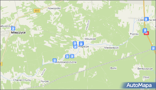 mapa Rogacze gmina Milejczyce, Rogacze gmina Milejczyce na mapie Targeo