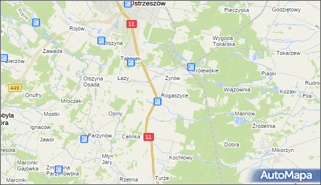 mapa Rogaszyce gmina Ostrzeszów, Rogaszyce gmina Ostrzeszów na mapie Targeo