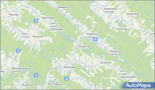 mapa Ropienka, Ropienka na mapie Targeo