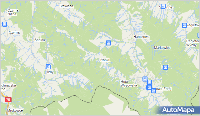 mapa Ropki, Ropki na mapie Targeo