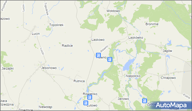 mapa Równo gmina Barlinek, Równo gmina Barlinek na mapie Targeo