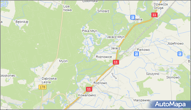 mapa Rożnowice gmina Rogoźno, Rożnowice gmina Rogoźno na mapie Targeo