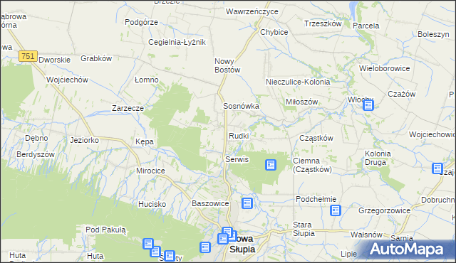 mapa Rudki gmina Nowa Słupia, Rudki gmina Nowa Słupia na mapie Targeo