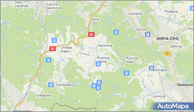 mapa Rybnica Leśna, Rybnica Leśna na mapie Targeo