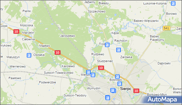 mapa Rydzewo gmina Sierpc, Rydzewo gmina Sierpc na mapie Targeo