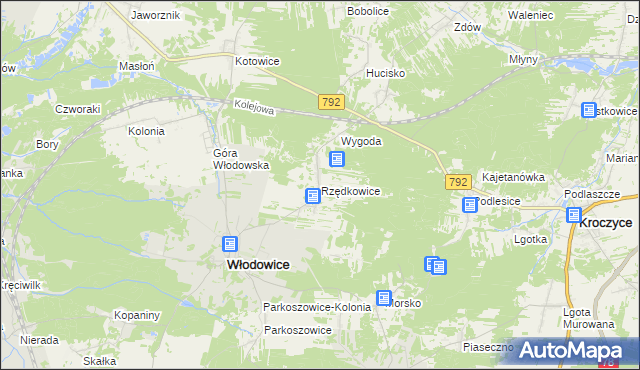 mapa Rzędkowice, Rzędkowice na mapie Targeo