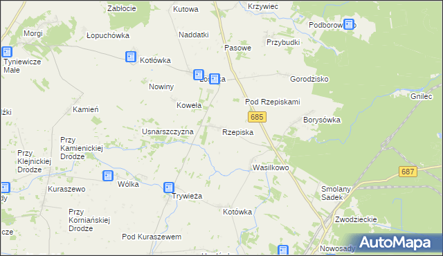 mapa Rzepiska gmina Hajnówka, Rzepiska gmina Hajnówka na mapie Targeo