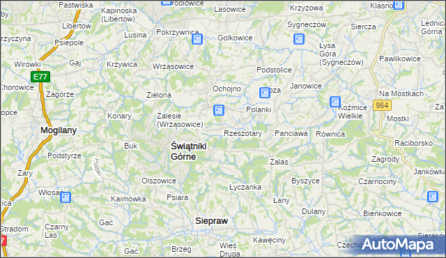 mapa Rzeszotary gmina Świątniki Górne, Rzeszotary gmina Świątniki Górne na mapie Targeo