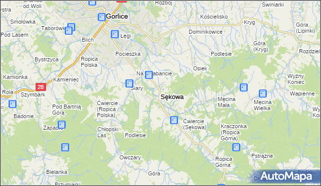 mapa Sękowa, Sękowa na mapie Targeo