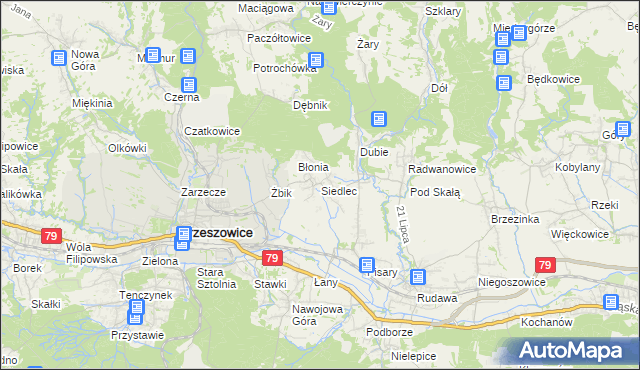 mapa Siedlec gmina Krzeszowice, Siedlec gmina Krzeszowice na mapie Targeo