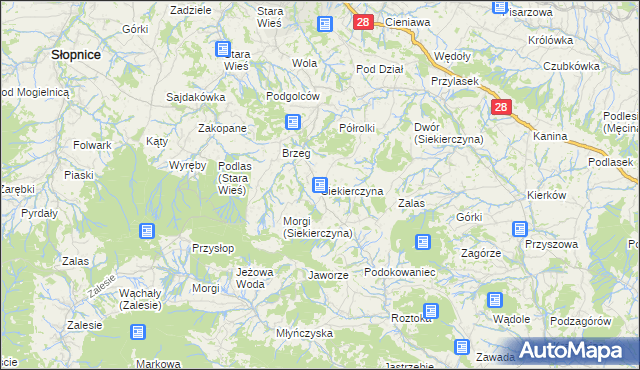 mapa Siekierczyna gmina Limanowa, Siekierczyna gmina Limanowa na mapie Targeo