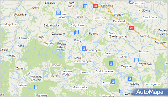 mapa Siekierczyna gmina Limanowa, Siekierczyna gmina Limanowa na mapie Targeo