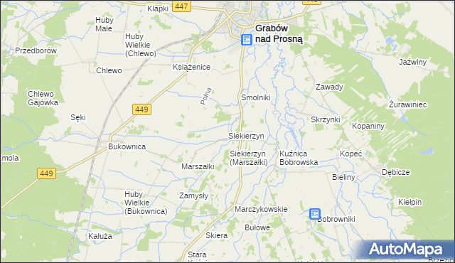 mapa Siekierzyn gmina Grabów nad Prosną, Siekierzyn gmina Grabów nad Prosną na mapie Targeo