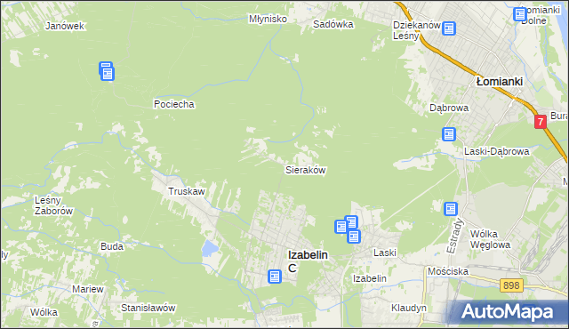 mapa Sieraków gmina Izabelin, Sieraków gmina Izabelin na mapie Targeo