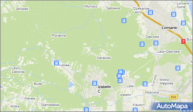 mapa Sieraków gmina Izabelin, Sieraków gmina Izabelin na mapie Targeo