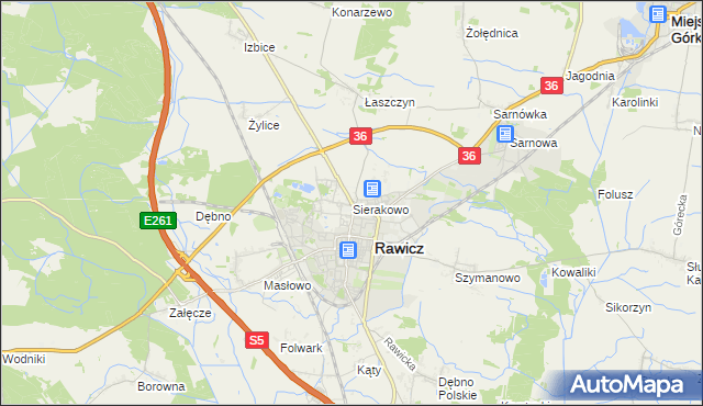 mapa Sierakowo gmina Rawicz, Sierakowo gmina Rawicz na mapie Targeo