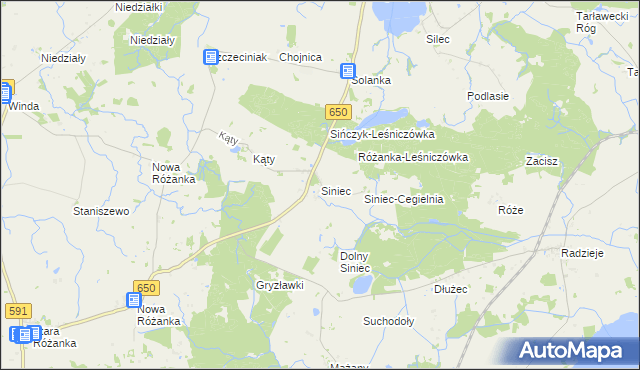 mapa Siniec gmina Srokowo, Siniec gmina Srokowo na mapie Targeo