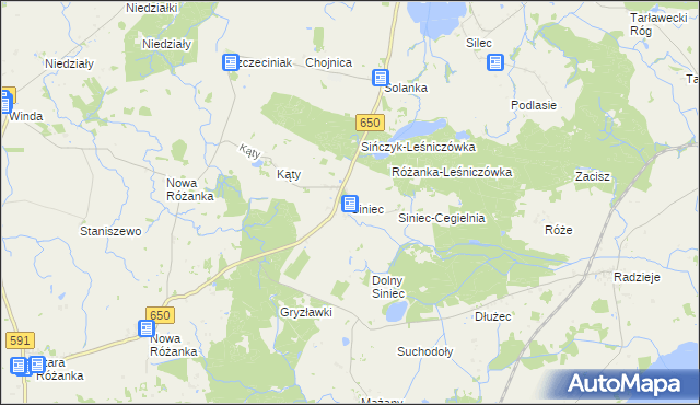 mapa Siniec gmina Srokowo, Siniec gmina Srokowo na mapie Targeo