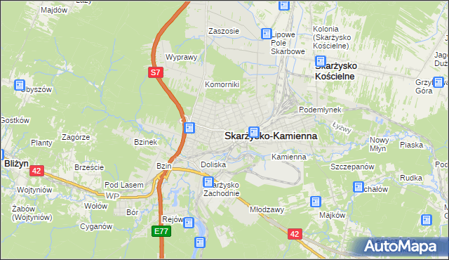 mapa Skarżysko-Kamienna, Skarżysko-Kamienna na mapie Targeo