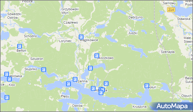 mapa Skoczkowo gmina Kościerzyna, Skoczkowo gmina Kościerzyna na mapie Targeo