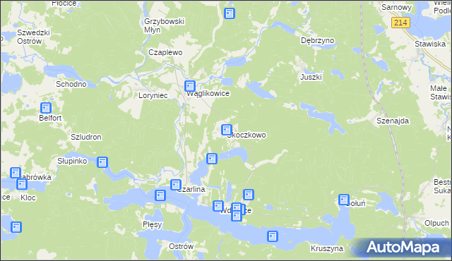 mapa Skoczkowo gmina Kościerzyna, Skoczkowo gmina Kościerzyna na mapie Targeo