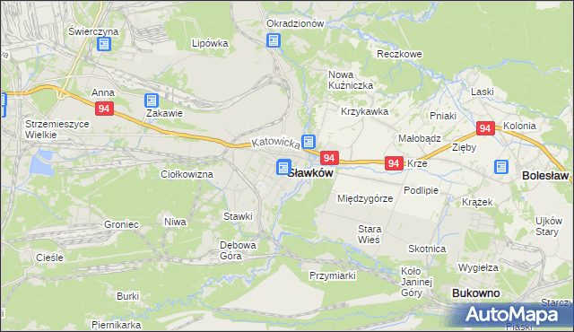 mapa Sławków powiat będziński, Sławków powiat będziński na mapie Targeo