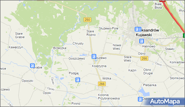 mapa Służewo gmina Aleksandrów Kujawski, Służewo gmina Aleksandrów Kujawski na mapie Targeo