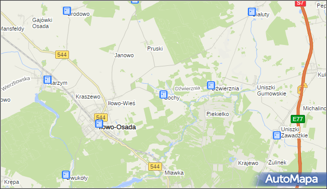 mapa Sochy gmina Iłowo-Osada, Sochy gmina Iłowo-Osada na mapie Targeo