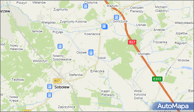 mapa Sokół gmina Sobolew, Sokół gmina Sobolew na mapie Targeo