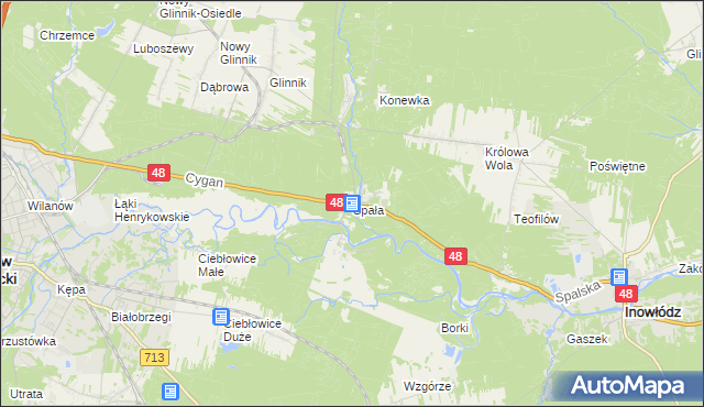 mapa Spała gmina Inowłódz, Spała gmina Inowłódz na mapie Targeo