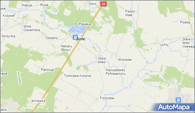 mapa Stara Wieś gmina Borki, Stara Wieś gmina Borki na mapie Targeo