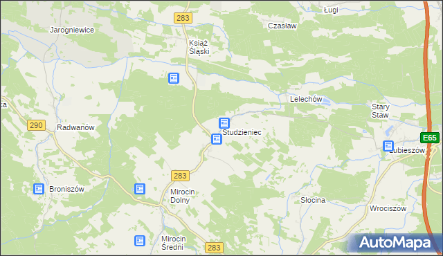 mapa Studzieniec gmina Kożuchów, Studzieniec gmina Kożuchów na mapie Targeo