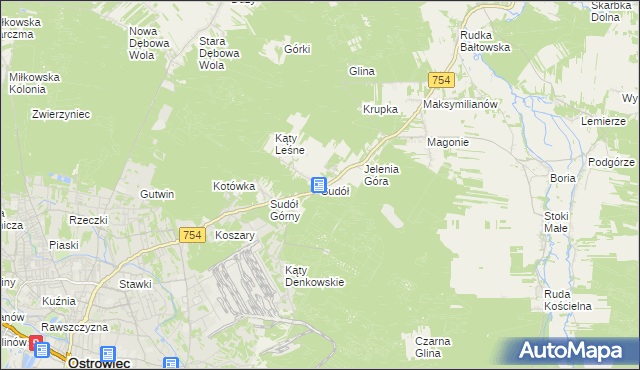 mapa Sudół gmina Bodzechów, Sudół gmina Bodzechów na mapie Targeo