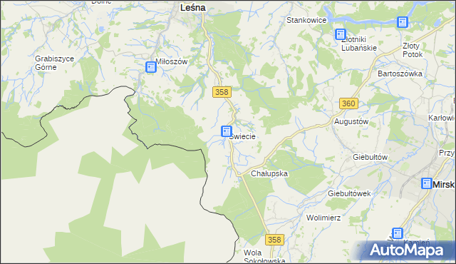 mapa Świecie gmina Leśna, Świecie gmina Leśna na mapie Targeo