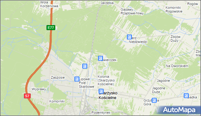 mapa Świerczek gmina Skarżysko Kościelne, Świerczek gmina Skarżysko Kościelne na mapie Targeo