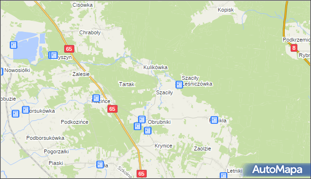 mapa Szaciły gmina Dobrzyniewo Duże, Szaciły gmina Dobrzyniewo Duże na mapie Targeo